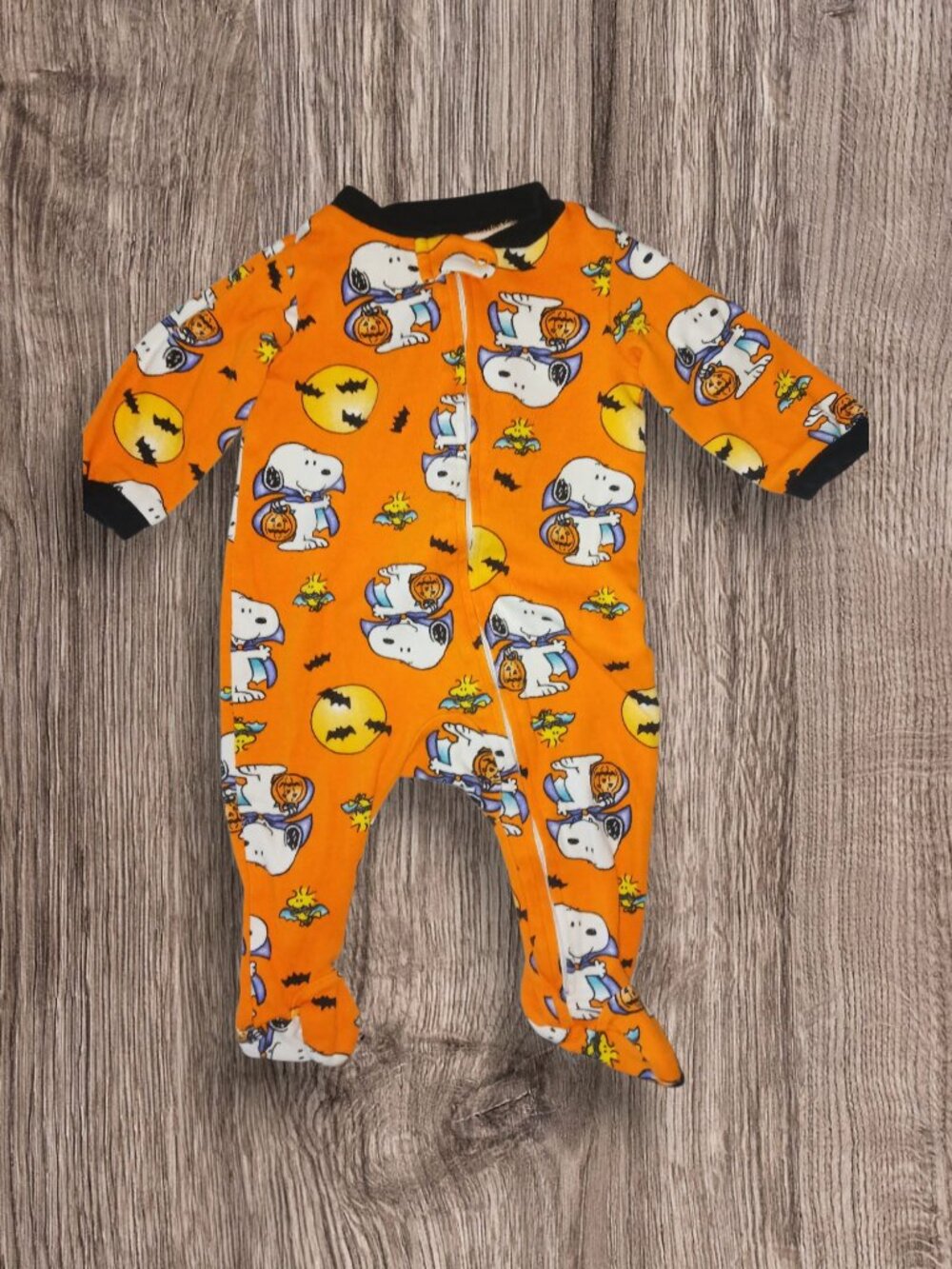 Peanuts Snoopy Halloween Footed Sleeper Pajamas Orange Size 3/6M